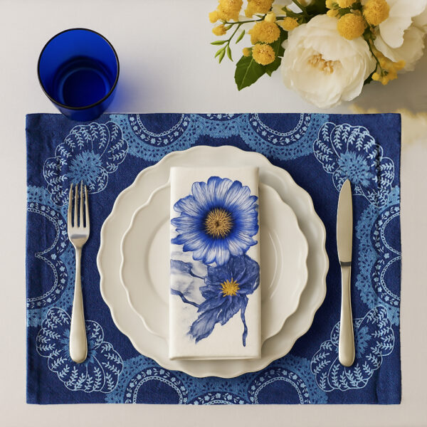 Dark Blue Floral Placemat Set