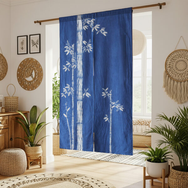 Blue Bamboo Noren Doorway Curtain